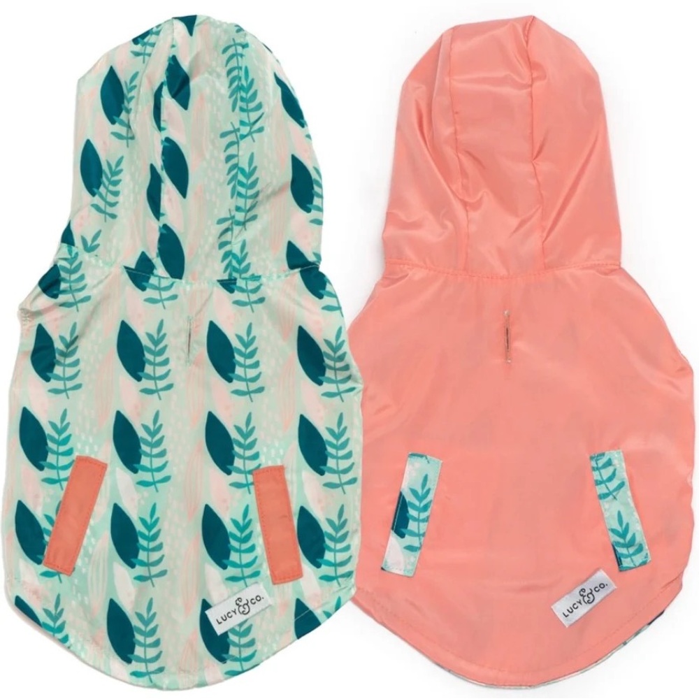 Leaf Pattern Dog Raincoat by - Coral and Teal